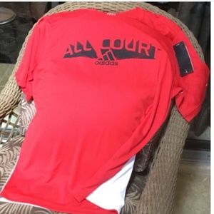 NWT Adidas Tennis Climalite Mens XL Red White Short Sleeve Shirt